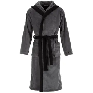 Di Ficchiano Bademantel Di Ficchiano Herren Bademantel MONZA mit Kapuze, wadenlang, Polyester, Weitenverstellung, Bindegürtel grau|schwarz XL