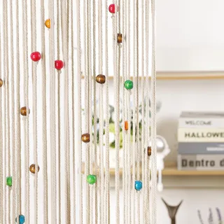BECHAEO Makramee-Perlenvorhang, Boho-Stil, handgefertigt, Baumwolle, Türvorhang für Tür, Fenster, Holzperlen, zum Aufhängen, Hippie-Raumteiler, Schrank, Schlafzimmer, Privatsphäre, Dekoration, bunt, 1
