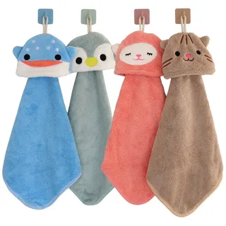 DEKAZIA Waschlappen für Kinder, süßes Tierdesign, Kinderhandtücher mit Geschenkverpackung, (4er Set, hochwertige Mikrofaser. 30x30cm), weich schnell trocknend kindgerecht