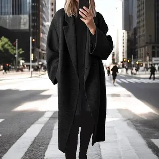Warmer Wollmantel für Damen, langes Trench-Design für Herbst Winter Mode (M Schwarz)