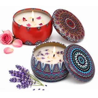 GHPKTOW 2 Boxes Duftkerzen Geschenkset mit Rose und Lavendel, Sojawachskerzen Aromatherapie Kerzen, Geschenke für Frauen, Geschenke für Muttertag, Geburtstag, Valentinstag, Weihnachten, Bad, Yoga