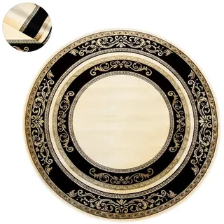 Belle Arti Teppich Teppich Florenz schwarz gold rund 200x200 cm, Rund, Kurzflor Schlafzimmer Flur Läufer Viskose Seidenglanz Rund Orient Rund | 200 cm x 200 cm