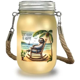 Faultier am Strand Solarlicht mit Spruch Don't hurry - be happy