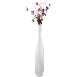 Edelste Deko-Bodenvase – Hohe Keramikvase für Pampasgras & Dekozweige - stabil, luxuriös, 50-90 cm höhe in Weiß, Schwarz, Grau, Silber und Gold (Weiß, 90x14cm)