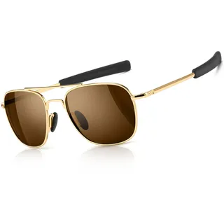 SUNGAIT Herren Militär Sonnenbrille Polarisierte Pilot Style - Bajonett-Tempel (Gold Rahmen/Braun Linse) - M