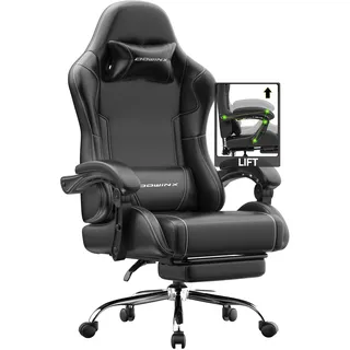 Dowinx Gaming Stuhl, Ergonomischer Chair, Gamer Sessel mit Fußstütze, 150KG Belastbarkeit Gamingstuhl mit Verstellbare Armlehnen, PC Computerstuhl Bürostuhl, Schwarz