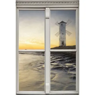 queence Wandsticker Leuchtturm, Wandsticker, Wandbild, selbstklebend, 3D, Fenster weiß