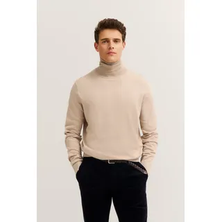 Rollkragenpullover BUGATTI "Regular Fit", Herren, Gr. XL, beige (30, beige), Strick, 95% Baumwolle, 5% Kaschmir, unifarben, regular fit, ohne Ausschnitt, Rippbündchen, Pullover Rollkragenpullover, aus Baumwolle-Kaschmir