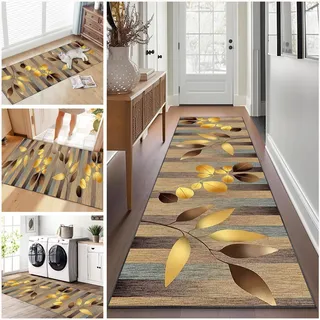 Teppich läufer Flur rutschfest Küchenteppich Waschbar 120 x 400 cm Korridor Teppich Lang Fußmatte Flurteppich Modern Küchenläufer Läufer für Eingang Flur Küche Bettvorleger Schlafzimmer Wohnzimmer