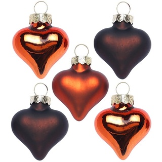 Inge Glas Magic Mini-Weihnachtskugeln Herz | 8 Herzen 4cm aus Glas | in Karton-Box (Shiny Chestnut | braun orange)