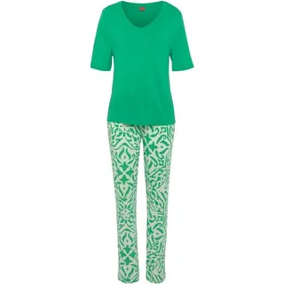 S.OLIVER Damen Pyjama grün-ecru gemustert Gr.32/34