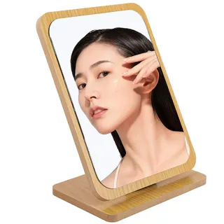 DEANKEJI Tischspiegel Stehend, Holz Makeup Spiegel, Verstellbarer Winkel Spiegel zum Hinstellen, Tischspiegel mit Holzsockel, für Schlafzimmer, Badezimmer, Büros, Schulen
