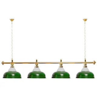 Billard Lampe 4 Schirme grün mit Glas / goldfarbene Halterung