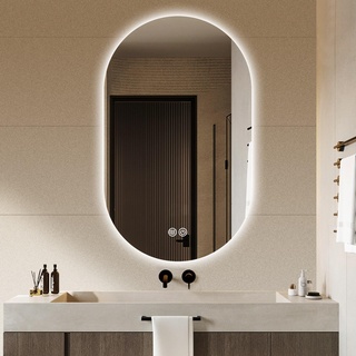 Oval Led Spiegel, Badspiegel mit Beleuchtung, 2 Touch Schalter + LED Licht Wechsel - Warmweiß - Kaltweiß - Neutral - Anti Nebel (Color : B, Size : 60x90cm)