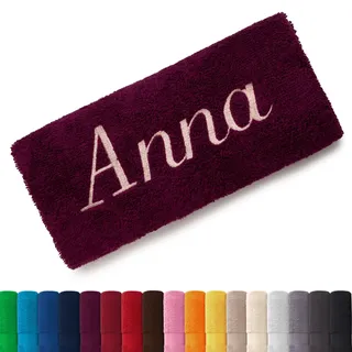 EllaTex Besticken Sie Handtuch mit Namen oder mit Wunschtext Bestickt, Farbe:Brombeere; Größe:Handtuch 50x100 cm