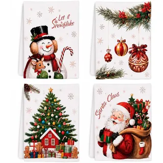 Geschirrtücher Weihnachten 4er Set 40x60cm, Saugfähige Weihnachtsdeko Innen | Mikrofaser Saugfähiges Geschirrtuch Weihnachten 4er Set als Tischdeko Weihnachten & Weihnachts Geschirrtücher