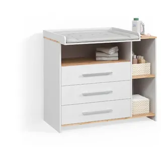 livinity® Wickelkommode, Torino Weiß/Goldkraft Eiche mit 3 Schubladen