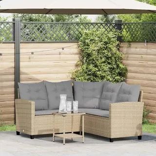 KKHOMEI Ecklounge mit Couchtisch Balkon Lounge Klein L Form Balkonmöbel Kleiner Balkon Sofa 3 Sitzer Gartenlounge Set Rattan Lounge Balkonsofa Beige und Grau