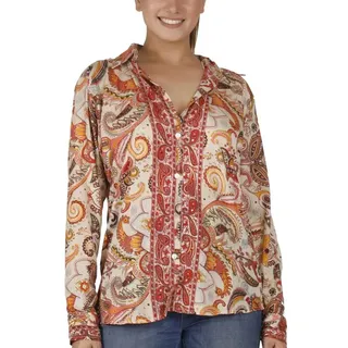 Guru-Shop Longbluse Leichte Boho Bluse, Sommerbluse, Damen.. alternative Bekleidung beige|orange|weiß S