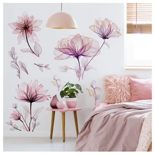 Gontence Wandtattoo Dekorative Wandaufkleber (Blumen), Blume Fenster Wohnzimmer Zimmer Aufkleber rosa