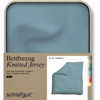 Bettbezug SCHLAFGUT "Premium Bettbezug Knitted Jersey (1 St)", blau (petrol mid), B:200cm L:200cm, Jersey, Obermaterial: 95% Baumwolle, 5% Elasthan, Bettbezüge, Ton-in-Ton Reißverschluss, Bio-Baumwolle mit Elasthan, Uni, OEKO Tex