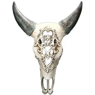 Figuren Shop GmbH Wanddekoobjekt Wandrelief - Bison Totenkopf mit Verzierung - Western Trophäe bunt