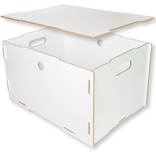 clipfritz | Kiste mit Deckel Weiss - matt Stapelbar | ca. 40 x 30 x 23 cm | Spielkisten Aufbewahrung | Aufbewahrungsbox mit Deckel groß | Holzkiste mit Deckel | Storage Boxes | Ordnungssystem