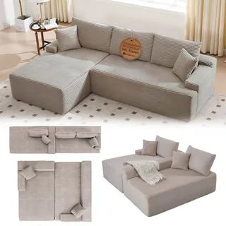 Juskys Eckcouch Cord 3-Sitzer Taupe