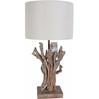 Tischleuchte Landhaus Lampe Leuchte Eule Tischlampe Baumstamm Nachttischlampe