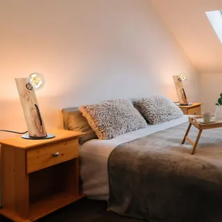 2x Tischleuchte Nachttischlampe Beistellleuchte Holz Eukalyptus Landhaus Lampe