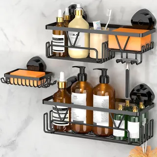 KEGII Duschablage Saugnapf - Duschregal Ohne Bohren Schwarz Duschkorb Saugnapf Edelstahl Bad Organizer