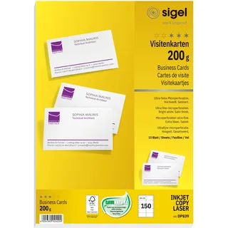Sigel DP839 Bedruckbare Visitenkarten 200 g/m2 satiniert, hochweiß