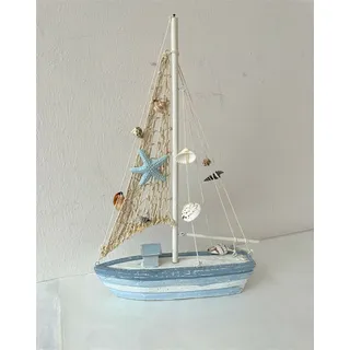 Segelboot / Fischkutter aus Holz 23x4x35cm mit Muscheln