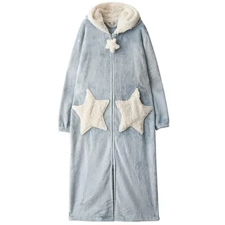 GHYUBYER Damen Bademantel Flanell Fleece Bademantel, Frauen Zip Front Nachthemd Robe Knöchel Lange Hooded Leichte Loungewear (Color : Gray Green, Size : M)