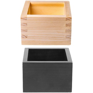 Angoily Quadratische Holzbox 2 Stück Holz-Masu-Sake-Becher Japanische Saki-Becher-Box Hinoki-Holz Japanische Zypressen-Sake-Masu-Sushi-Holzkisten Sushi Zubehör