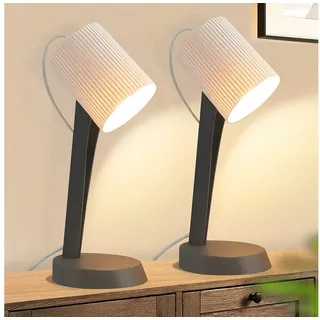 ZMH Tischleuchte Modern Landhausstil Tischlampe mit Kabel Wohnzimmer mit Kippschalter, Hochwertige Design, ohne Leuchtmittel, 2er Set Kleine E14 Nachttischlampe für Esstisch Schlafzimmer grau