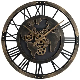 COSTWAY Wanduhr (Zahnraduhr mit Weltkarte, beweglichen Zahnrädern) braun