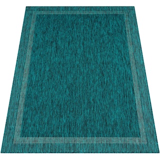 Teppich Roma 272, Paco Home, rechteckig, Höhe: 4 mm, Flachgewebe, meliert, mit dezenter Bordüre, In- und Outdoor geeignet blau 300 cm x 400 cm x 4 mm