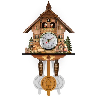 Eurobuy Traditionelle Kuckucksuhr aus Holz, Antikes Vintage-Design Uhr mit Pendel Wandwecker Dekoration für Wohnzimmer Schlafzimmer Cafe Restaurant Hotel