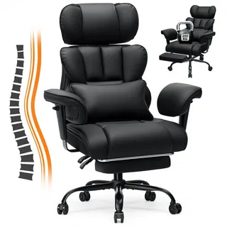 Hoffree Drehstuhl XXL Ergonomischer Bürostuhl Chefsessel Gaming-Stuhl Kunstleder, mit Fußstütze, verstellbarer Kopf- & Armlehnen, Max bis 200 kg schwarz