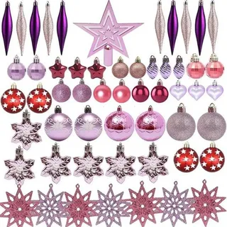 Famanu Weihnachtsbaumkugeln Rosa - Dekorationsset mit Aufhänghaken - Unzerbrechlich - 58-teilig