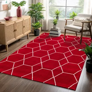 Sanat Trellis Kurzflorteppich 60 x 110 cm Rot
