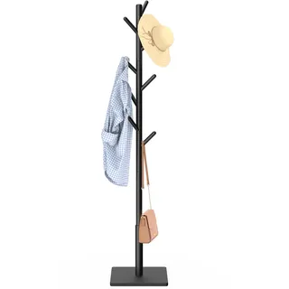 YheenLf Garderobenständer Massivholz,Kleiderständer Holz,Schwarz,30x180cm | Jackenständer,Garderobe Stehend für Wohnzimmer,8 Haken,3 Verstellbare Höhen,Wardrobe,Gardarobenstaender,Kleiderablage