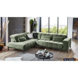 Ecksofa Wohnlandschaft Eckcouch L-Sofa Elias Stoff olive mit Kopfteilverstellung