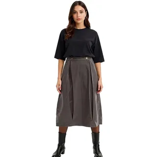 Damen Midi-Rock Cord-Rock mit Kellerfalten aus Bio Baumwolle Faltenrock Große Größen 908254 Grau - 56
