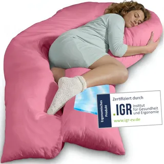 Traumreiter Schwangerschaftskissen Visco XXL langes Wendekissen Memory Foam [orthopädisch] + Watte | Schwangerschaft Kissen zum Schlafen, Stillkissen mit Bezug Pink, Ergonomie Zertifiziert
