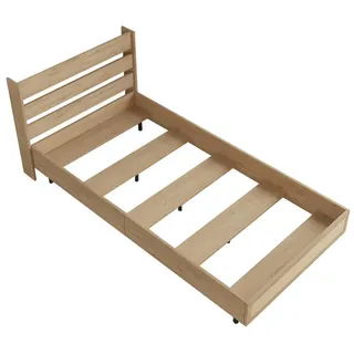 en.casa Einzelbett, »Kvænangen« mit Lattenrost 100 x 200 cm Eiche-/Rattan-Optik beige