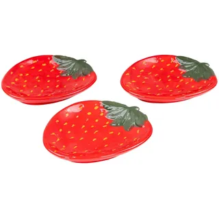 levandeo 3er Set Teller Erdbeere Keramik 16cm Erdbeerschale Sommer Obst Dekoschale Snackschale Tischdeko Servierschale Aufbewahrung Ablage