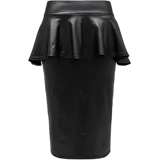 TrendyFashion Damen Midi-Rüschenrock mit Schößchen, Wet-Look, Kunst-PVC, glänzend, Partyrock, Größe 36-54, Wet Look Rock mit Rüschen und Schößchen, 50-52 - 50