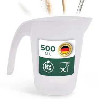 Novaliv Messbecher 500ml, Meßbecher 0,5l Set transparent mit klarer g/ml Skala für Flüssigkeiten Mehl & Zucker, Made in Germany, Spülmaschinenfest, Rührschüssel Dosierbecher Messbehälter